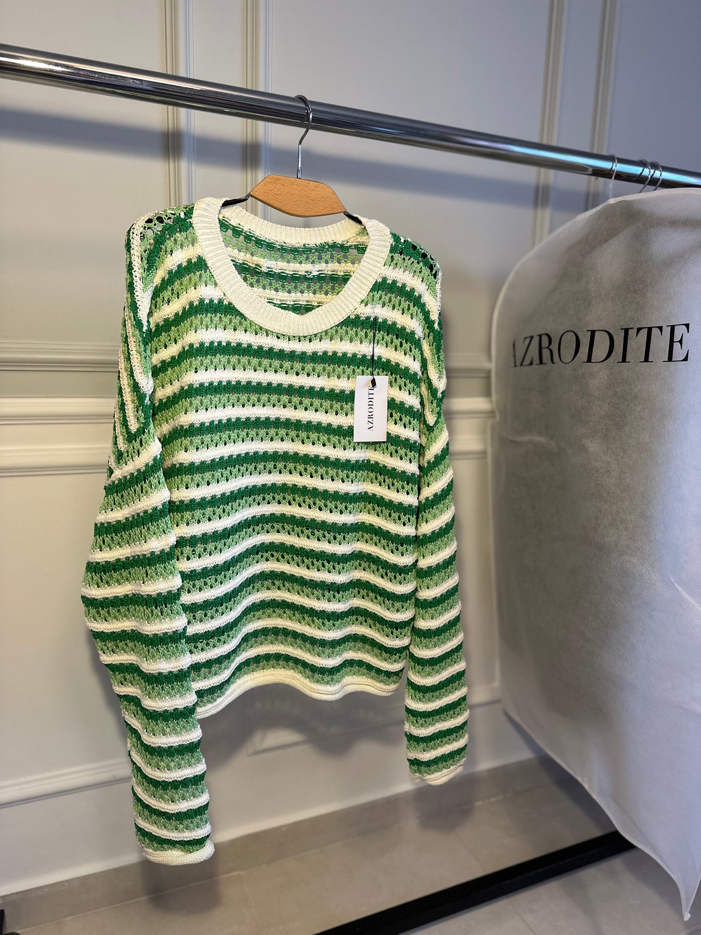 White & green Crochet sweater