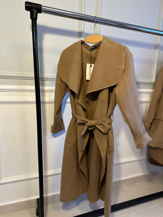 Wrap around camel coat