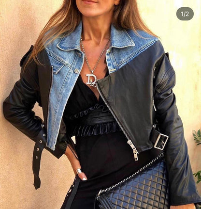 Denim Jacket with Leather detailing