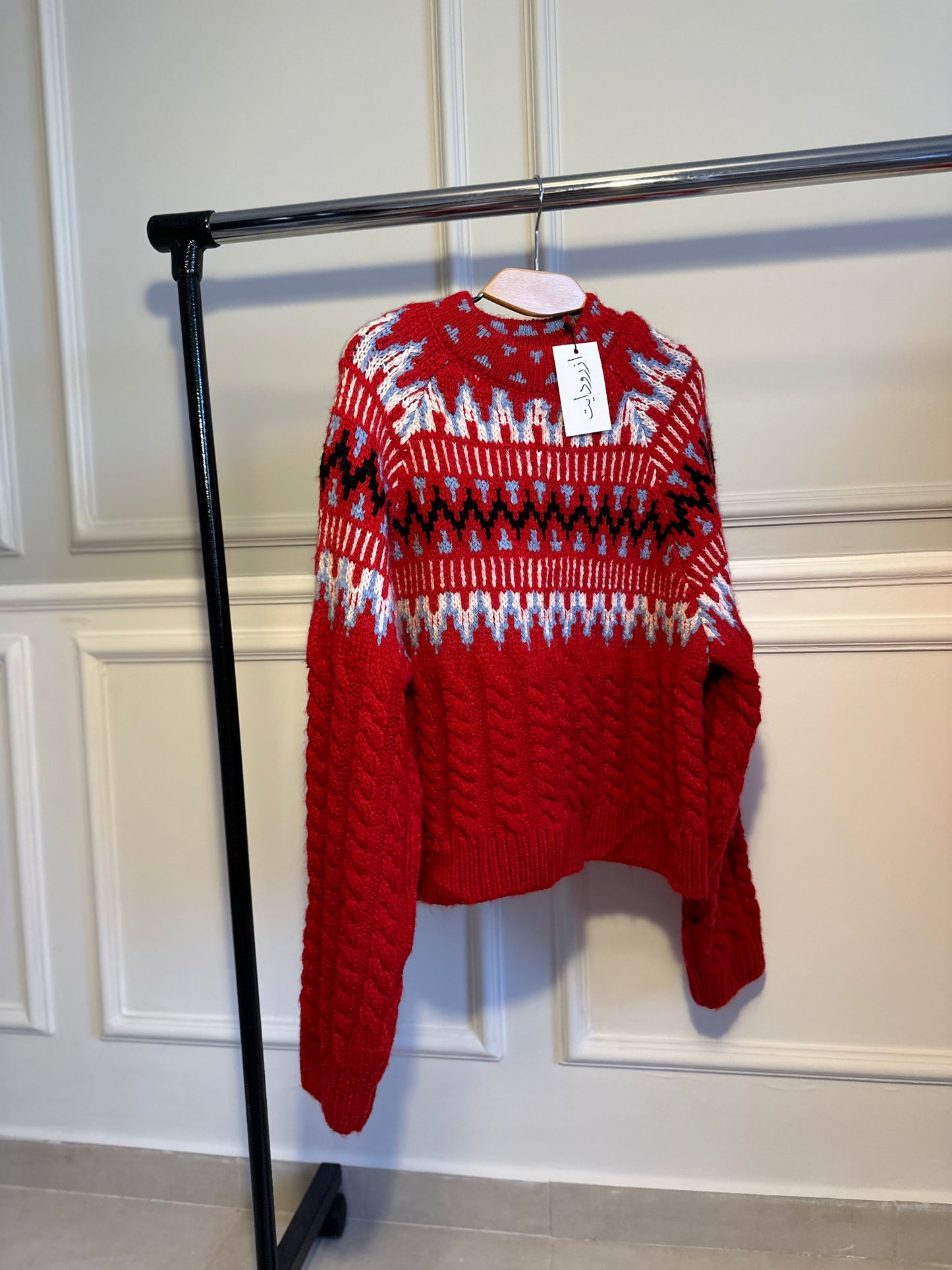 Red heavy knitted sweater